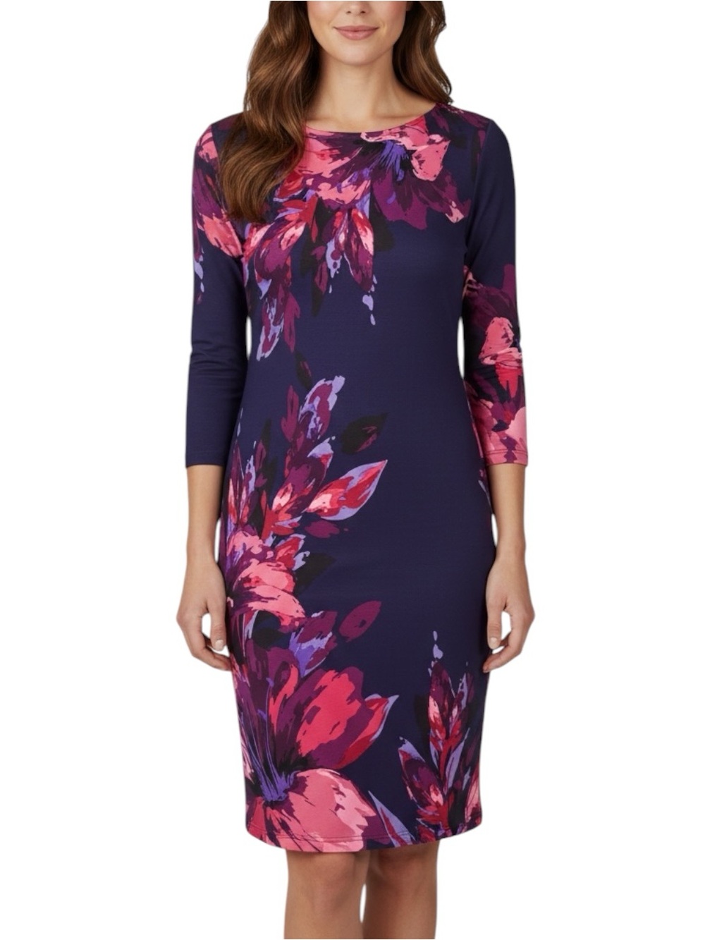 JOSEPH RIBKOFF Floral Shift Dress in Purple / Pink / Red Accents Size 8 — WOW!!!